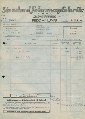 Standard Rechnung von 1930