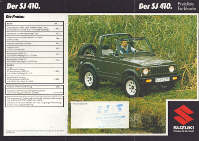 Suzuki SJ 410 Preise + Farben 9.1981