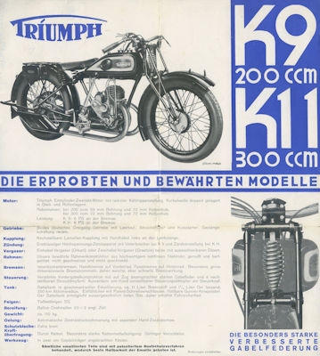 Preview: Triumph K 9 und K 11 Prospekt ca. 1930