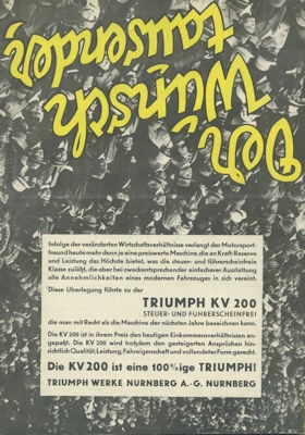 Triumph KV 200 Prospekt 1933