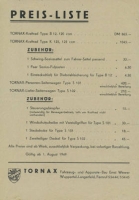 Tornax Preisliste 8.1949