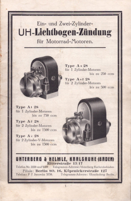 UH Lichtbogen-Zündlicht für Motorräder ca. 1920-25
