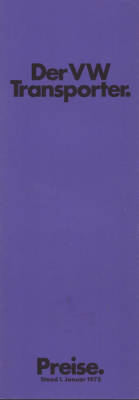 VW T 2 Transporter Preisliste 1.1975