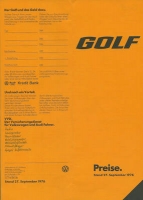 VW Golf 1 pricelist 9.1976