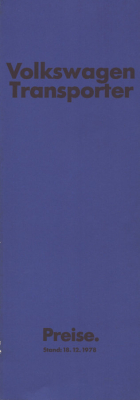 VW T 2 Transporter Preisliste 12.1978