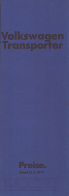 VW T 3 Transporter Preisliste 8.1979