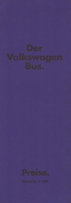 VW T 3 Bus Preisliste 7.1980