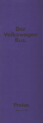 VW T 3 Bus Preisliste 2.1981