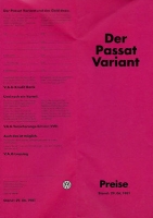 VW Passat B 2 Variant Preisliste 6.1981