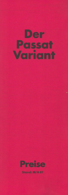 VW Passat B 2 Variant M/A Preisliste 1981