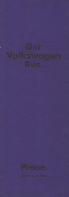 VW T 3 Bus Preisliste 9.1981