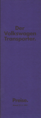 VW T 3 Transporter Preisliste 9.1981