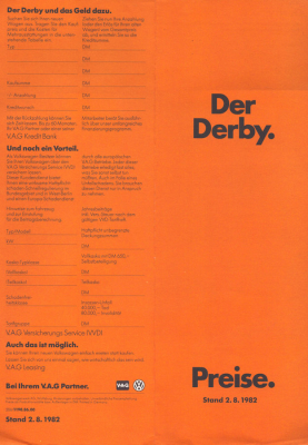 VW Derby 2 Preisliste 8.1982