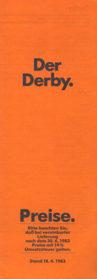 VW Derby Preisliste 4.1983