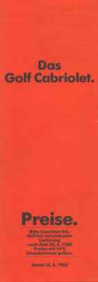 VW Golf 1 Cabriolet Preisliste 4.1983