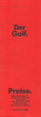 VW Golf 1 Preisliste 4.1983