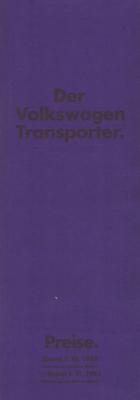 VW T 3 Transporter Preisliste 10.1982