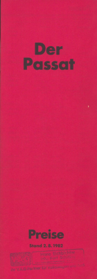 VW Passat B 2 Preisliste 8.1982