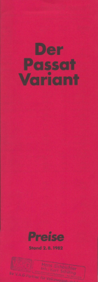 VW Passat B 2 Variant Preisliste 8.1982