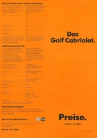 VW Golf 1 Cabriolet Preisliste 8.1983