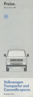 VW T 3 Transporter und Caravelle syncro Preisliste 12.1986