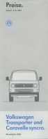 VW T 3 Transporter und Caravelle syncro Preisliste 8.1987