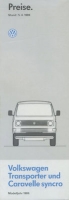 VW T 3 Transporter und Caravelle syncro Preisliste 4.1988