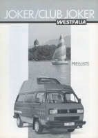 VW T 3 Westfalia Joker / Club Joker Preisliste 6.1988