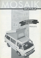 VW T 3 Westfalia Mosaik Preisliste 12.1987
