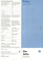 VW Jetta 2 Preisliste 11.1987