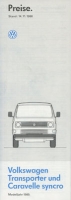 VW T 3 Transporter / Caravelle syncro pricelist 11.1988