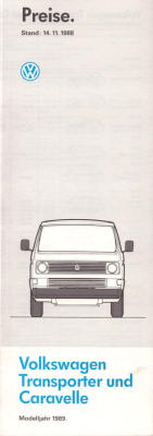 VW T 3 Transporter / Caravelle Preisliste 11.1988