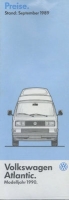 VW T 3 Atlantic pricelist 9.1989