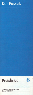 VW Passat B 3 Preisliste 3.1991
