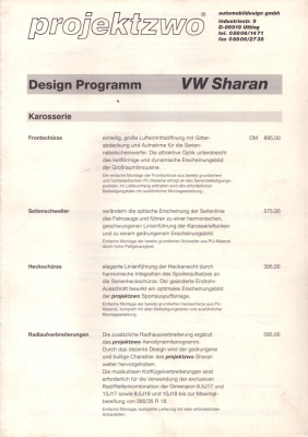 VW Sharan Projektzwo Preisliste ca. 1996