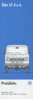 VW LT 4x4 Preisliste 3.1991