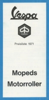 Vespa Mopeds Motorroller Preisliste 1971