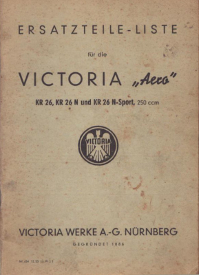 Victoria KR 26, KR 26 N und KR 26 N-Sport „Aero“ 250 ccm Ersatzteilliste 12.1953