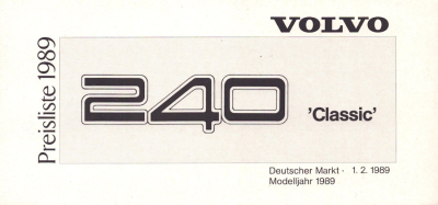 Volvo 240 Classic Preisliste 2.1989