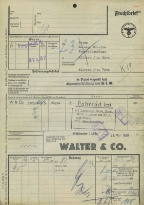 Walter & Co. Mühlhausen Frachtbrief von 1939