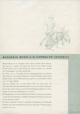 Preview: Wanderer Chrom Motor-Fahrrad 74 ccm Prospekt 1.1931