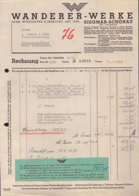 Wanderer Rechnung 1939