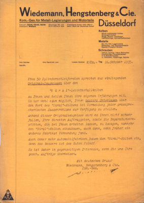 Wiedemann, Hengstenberg & Cie Düsseldorf 3 Schreiben 1935 / 1938
