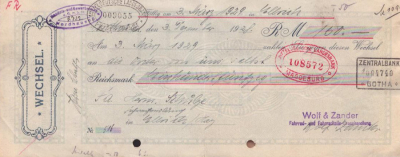 Wolf & Zander Nordhausen a. Harz Wechsel 1929