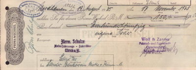 Wolf & Zander Nordhausen a. Harz Wechsel 1935