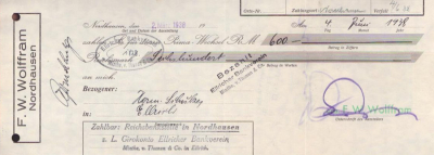 F. W. Wolfram Nordhausen a. Harz Wechsel 1938
