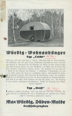 Würdig Wohnwagen Prospekt ca. 1938