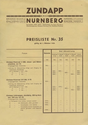 Preview: Zündapp Preisliste Nr. 35 10.1928 Preview: Zündapp Preisliste Nr. 35 10.1928