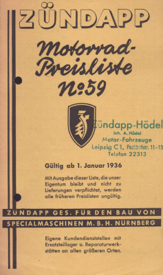 Zündapp Preisliste Nr.59 1936