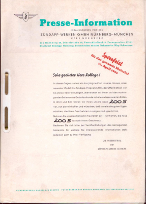 Zündapp 200 S Presse Information 4.1955